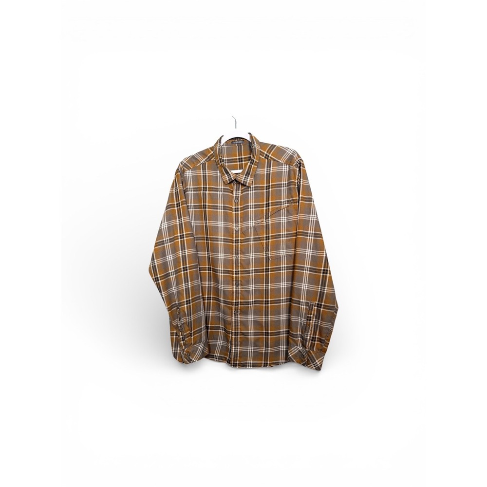 TOAD&CO Mens Flannel Plaid Button Up Shirt  Cotton XL Brown Navy Western FLAW
